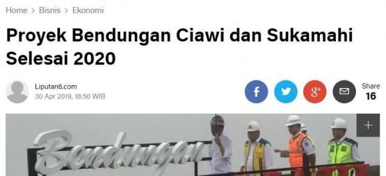 Salah satu berita Waduk Ciawi sebagai tampungan air sebelum mengalir ke Jakarta/sumber: tangkapan layar dari liputan6.com