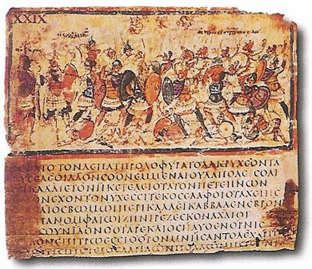Iliad, Book VIII, lines 245--53, Greek manuscript, late 5th, early 6th centuries AD. Ilustrasi: Istimewa | Source: common.wikipedia.org
