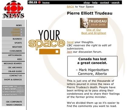 kematian Perdana Menteri Kanada, Pierre Trudeau di Media Online