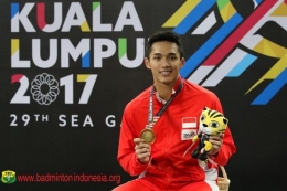 Tunggal putra Indonesia, Jonatan Christie, ketika meraih medali emas SEA Games 2017 di Kuala Lumpur, Malaysia/Foto: badmintonindonesia.org 