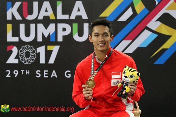 Tunggal putra Indonesia, Jonatan Christie, ketika meraih medali emas SEA Games 2017 di Kuala Lumpur, Malaysia/Foto: badmintonindonesia.org