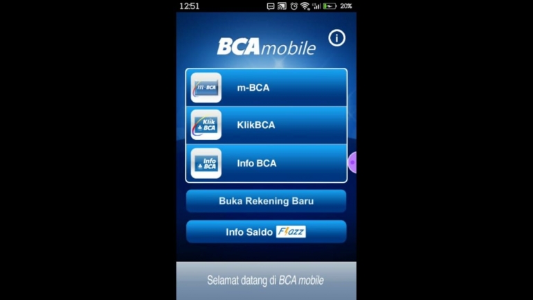 tampilan awal BCA Mobile - dopri