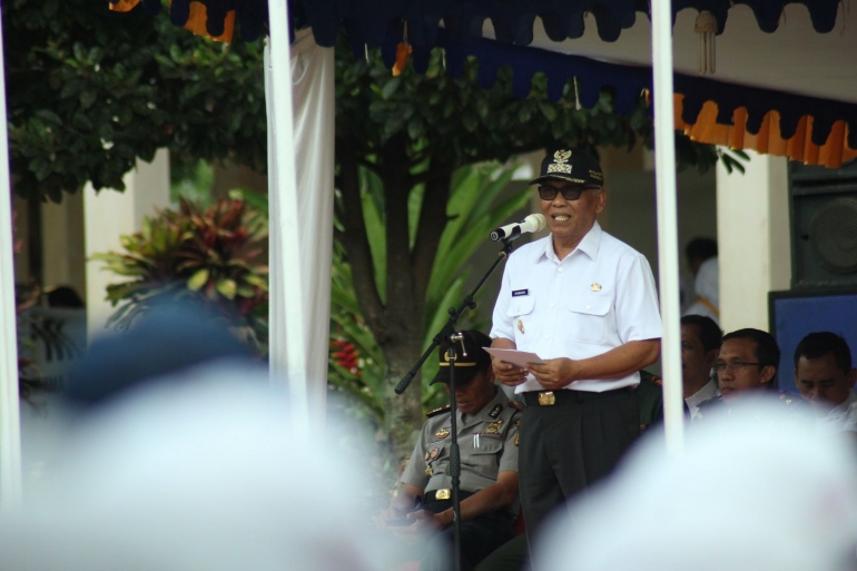 Wakil Bupati Banjarnegara berikan sambutan pada upacara pembukaan Jumbara PMR Wira  pada Jumat, (4/10). Foto Rakhmat Nur Ilmi