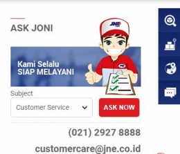 Customer care, kemudahan layanan JNE. sumber : jne.id