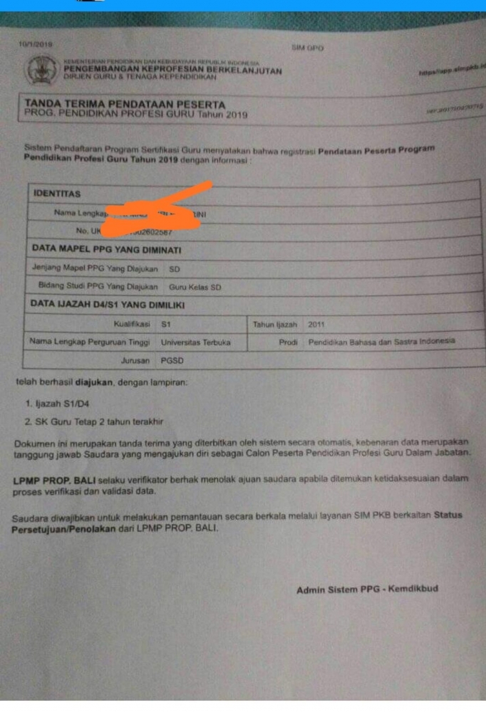 Tangakapan layar pribadi, bukti pendaftaran salah seorang rekan