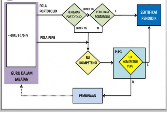 Alur sertifikasi pola Portofolio dan PLPG. Sumber: informasiguru.com