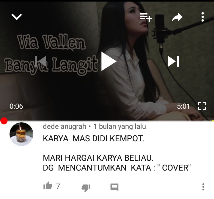 Salah seorang viewer yang berupaya mengingatkan cover lagu Via Vallen. (Dokpri/Screenshot/Youtube)