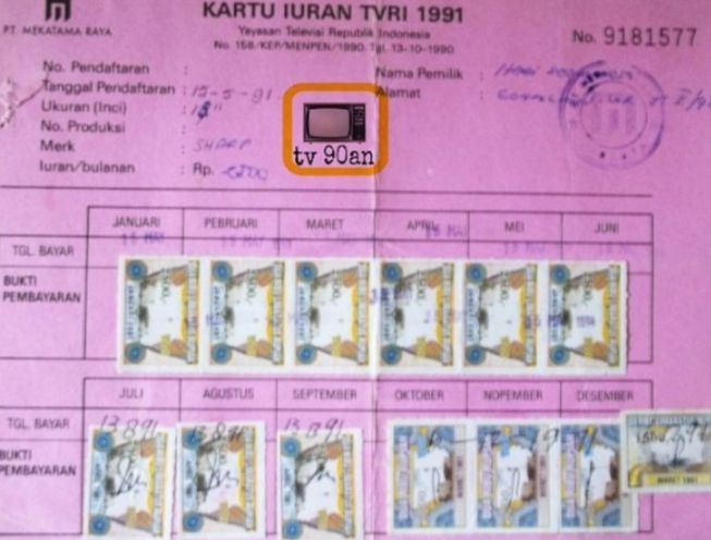 Stamp pajak iuran TV di tahun 1990 (Dok. twgram.me)
