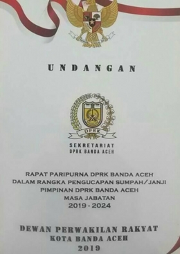 Undangan pelantikan ketua DPRK Banda Aceh Periode 2019-2014