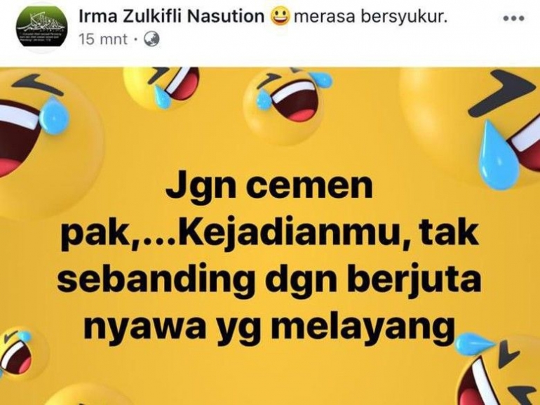 Tangkapan layar komentar negatif istri Dandim Kendari terkait insiden serangan terhadap Menkopolhukam Wiranto (detik.com).