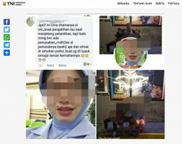 Tangkapan layar berita ditangkapnya istri seorang anggota POMAU karena komentar negatif atas peristiwa penusukan Menkopolhukam Wiranto di Pandeglang (tni-au.mil.id).