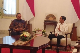 Presiden Joko Widodo bertemu dengan Presiden keenam RI Susilo Bambang Yudhoyono. Pertemuan digelar di Istana Merdeka, Jakarta, Kamis (10/9/2019) | KOMPAS.com