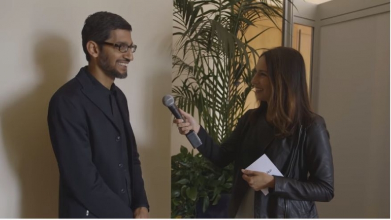 Tangkapan layar wawancara CEO Google, Sundar Pichai, ditayangkan di channel Youtube Recode (dok. pribadi)