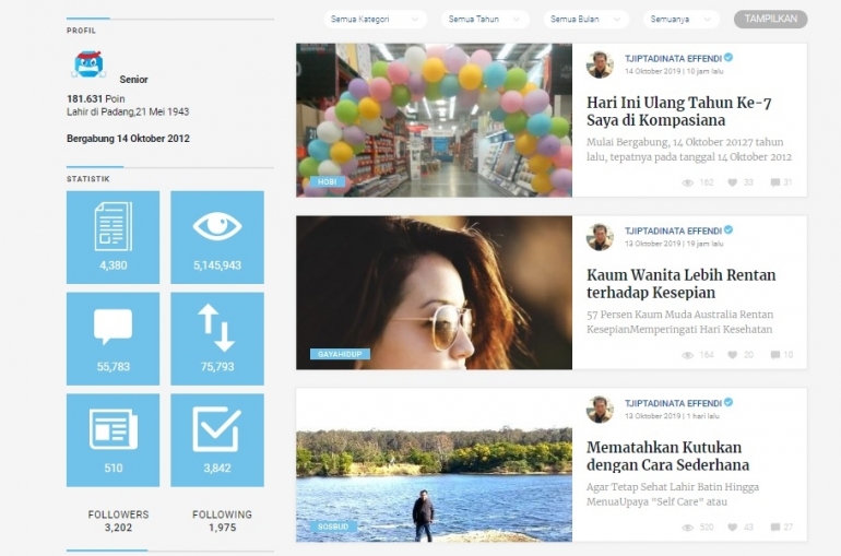Hasil screenshoot profil pribadi saya di Kompasiana (dok.pribadi)