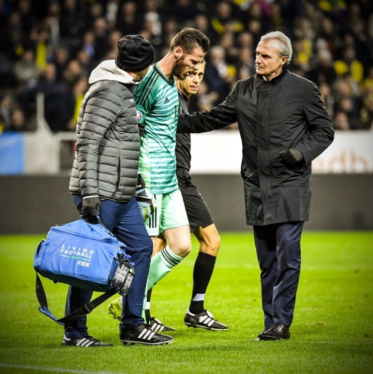 David De Gea, Kiper MU mengalami cedera saat membela Spanyol. Foto by Bleacher Report Football 