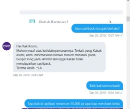 CS pertama membei informasi bahwa saya tidak mendapatkan cashback. - Dokpri