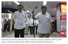 Pertemuan Perdana Jokowi Prabowo yang mengecewakan pendukungnya (foto : CNN Indonesia)