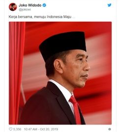 Cuitan Presiden RI Joko Widodo (Jokowi) menjelang pelantikan Presiden dan Wakil RI Presiden 2019-2024 (Sumber: Twitter/Joko Widodo)