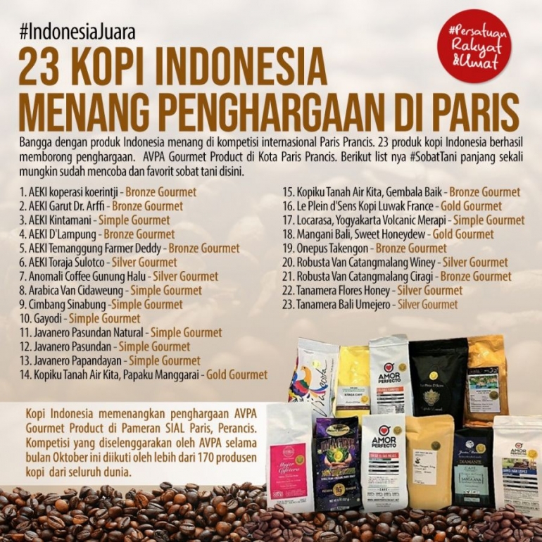 Penghargaan terhadap kopi Indonesia di Paris (sumber : pasarmerop.kemlu.go.id)