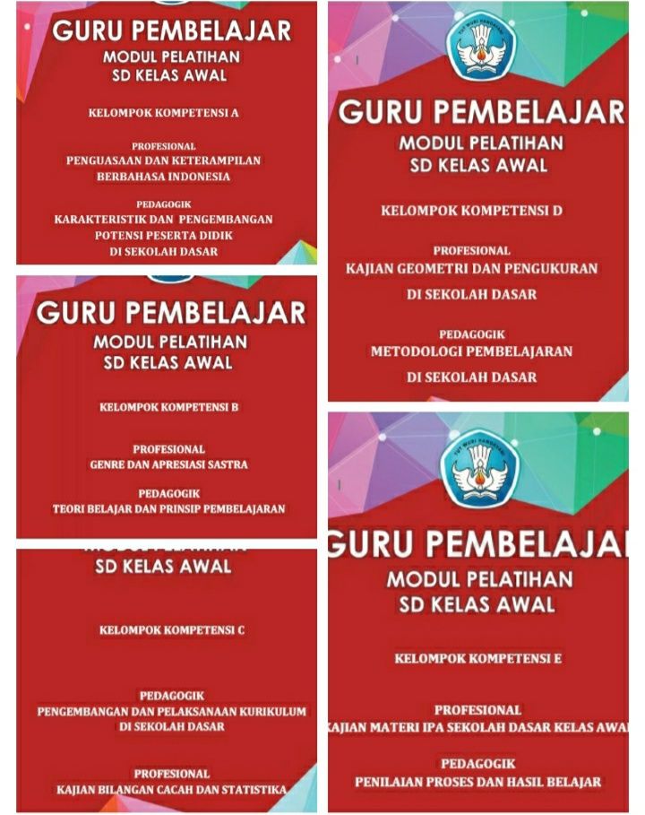 Kolase jenis modul PKB KKA- KKE. Di dalamnya terdapat materi Profesional dan Pedagogik yang harus dikuasai tenaga pendidik/ guru. Sumber: websitependidikan.com/ kolase: jora