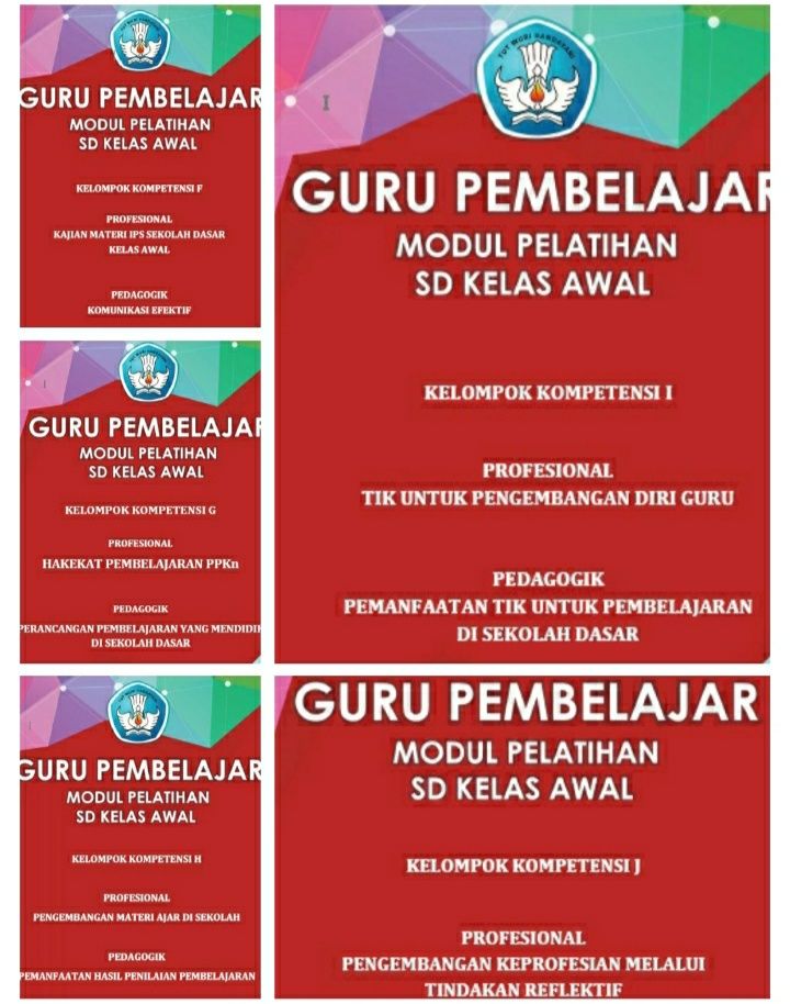 Kolase jenis modul PKB KKF- KKJ. Di dalamnya terdapat materi Profesional dan Pedagogik yang harus dikuasai tenaga pendidik/ guru. Sumber: websitependidikan.com/ kolase: jora