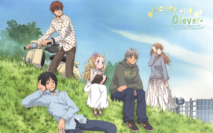 Ilustrasi ini menampilkan semua karakter utama anime Honey and Clover | onikuro.com