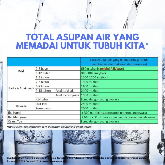 Total asupan air yang memadai untuk tubuh kita (data diolah dari hydrationforhealth.com; dokpri)