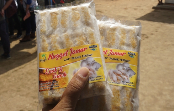 Nugget Jamur dalam bentuk beku yang siap dijual melalui BUMDes. (Foto: Akbarmuhibar)