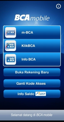 Tampilan Menu Utama BCA Mobile