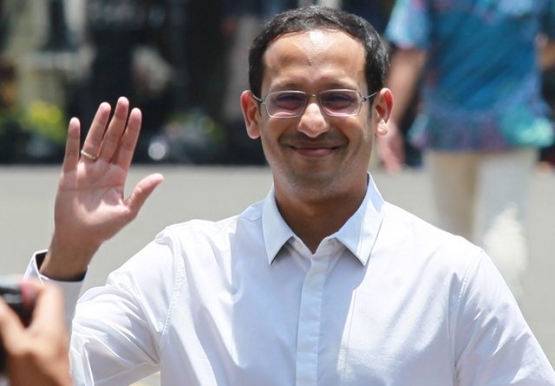 Mendikbud Nadiem Makarim di Istana Negara, Jakarta, Senin (21/10). (Raka Denny/Jawa Pos)