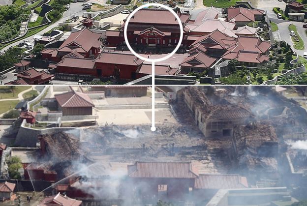 Arena yang istana Shuri yang dilanda api: Photo: AFP