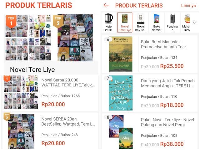 Produk terlaris di Shopee adalah buku-buku bajakan. Bisnis ilegal ini aman dan nyaman dijalankan di marketplace (dok. pri).