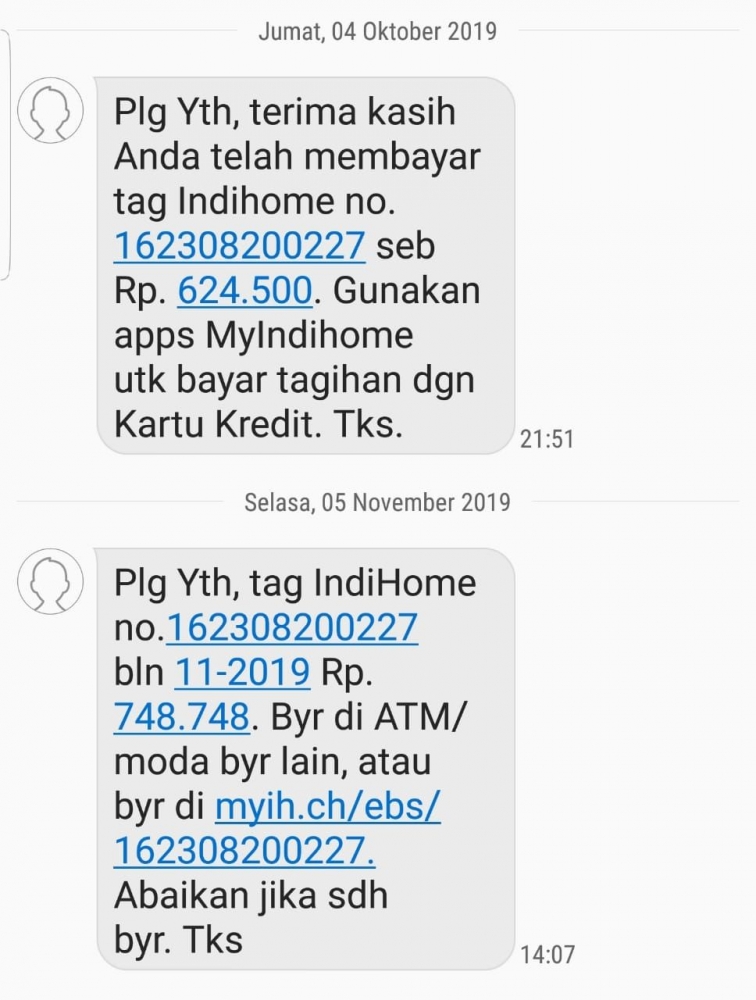 SMS Tagihan Oktober dan November