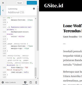 Foto layar CSS tambahan pada GSite.id (Sumber: Dok Pri)