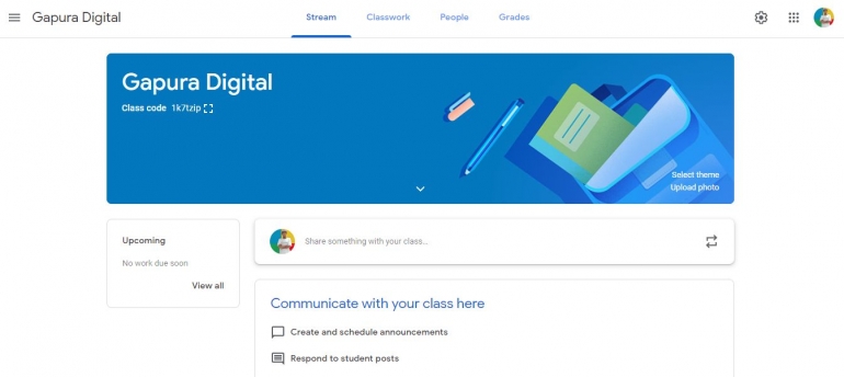 Beranda kelas yang dibuat di Google Classroom versi web (dokpri)