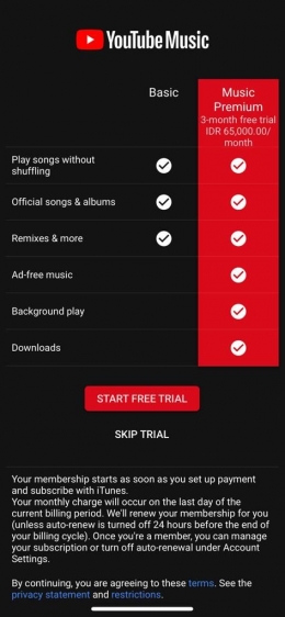 Penawaran YouTube music Premium