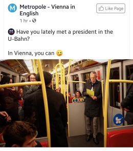 Presiden Austria berdiri santai di commuter line. Sumber foto: Metropole (Facebook Page)