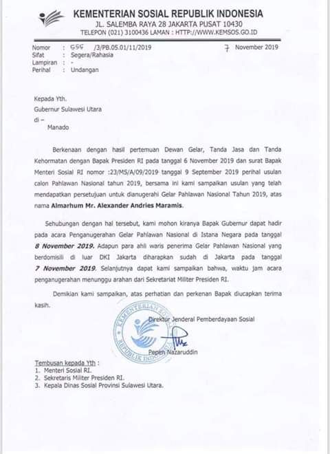 surat Mensos kpd Gubernur Sulut(sumber:bodetalumewo)