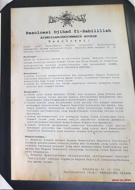Naskah Resolusi Jihad NU yang sudah diketik | Foto Nahdlatuulama.id