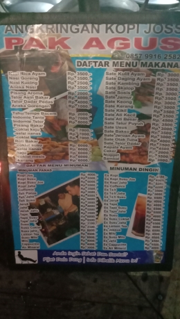 Daftar menu dan harga Angkringan Kopi Joss Pak Agus. (Dok.Pri/Herry Fransiska Y)