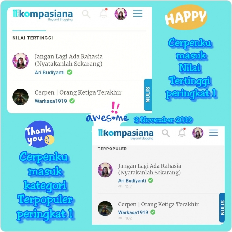 Salah satu karya saya yang masuk di Nilai Tertinggi dan Terpopuler urutan pertama. Dokumen pribadi