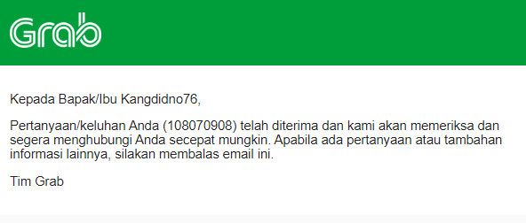 Balasan email dari Grab (Dok. Pribadi)