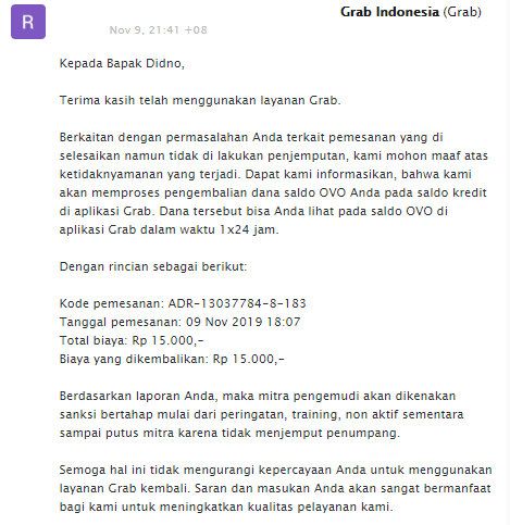 Pengembalian dana dari Grab (Dok. Pribadi)