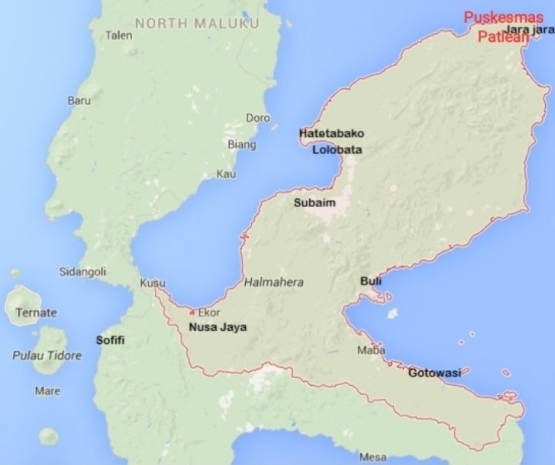 Foto : Tampak posisi puskesmas Patlean dalam peta provinsi Maluku Utara (sumber : wisata-indonesia blogspot.com)