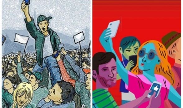 Antara sibuk selfie dan berjuang (ilustrasi: risingkashmir.com)