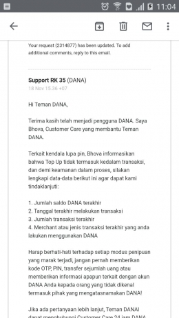 Email dari Customer Care Aplikasi Dana | screenshot pribadi
