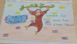 Gambar tentang orangutan. dok gambar Nafisa Zahsya, kelas VII B, SMPN 1 Ketapang. Foto dokumen : Yayasan Palung