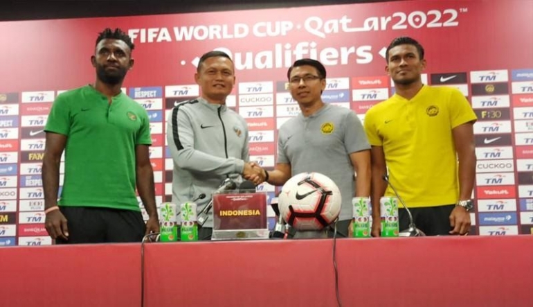 Konferensi pers sebelum laga antara Timnas Malaysia vs Timnas Indonesia. (Inews.id)