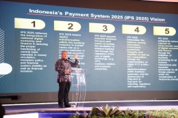 Gubernur BI Pery Warjiyo sedang memaparkan Visi Sistem Pembayaran Indonesia (SPI) 2025 | (Sumber gambar: bi.go.id)