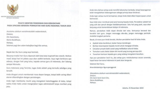 Pidato Nadiem Asa Kecil Untuk Kemerdekaan Belajar